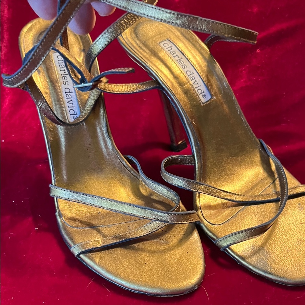 Charles David Metallic Gold Strappy Heels
